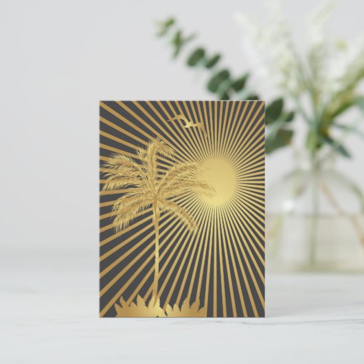 Golden Island Palm Tree en Sun Briefkaart (Staand voorkant)