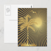 Golden Island Palm Tree en Sun Briefkaart (Voorkant / Achterkant)