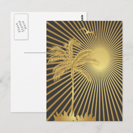 Golden Island Palm Tree en Sun Briefkaart (Voorkant / Achterkant)