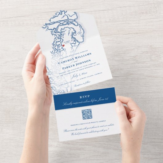 Golden Isles of Georgia Kaart Elegante bruiloft (Afscheurbaar)