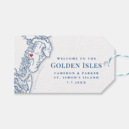 Golden Isles of Georgia Kaart Elegante bruiloft Cadeaulabel