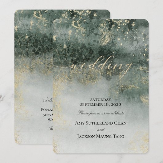 Golden Jade Elegant Modern Wedding Invitation Kaart (Voorkant / Achterkant)