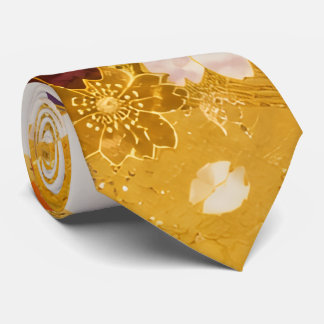Golden Japanese Floral Necktie | Elegant Kimono In Stropdas