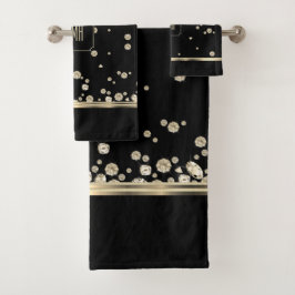 Golden Jewel Diamonds op zwart met Monogram Bad Handdoek