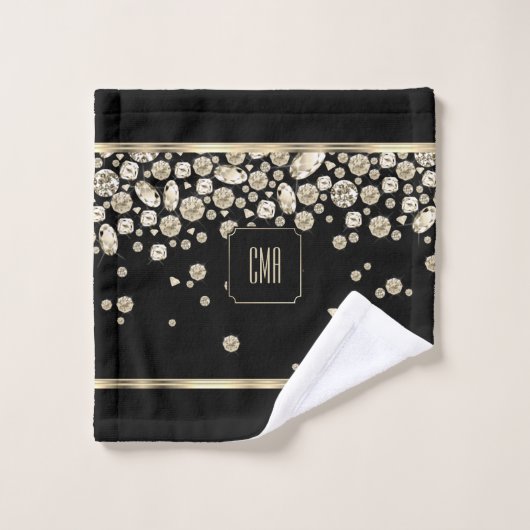 Golden Jewel Diamonds op zwart met Monogram Bad Handdoek (Wasdoekje)