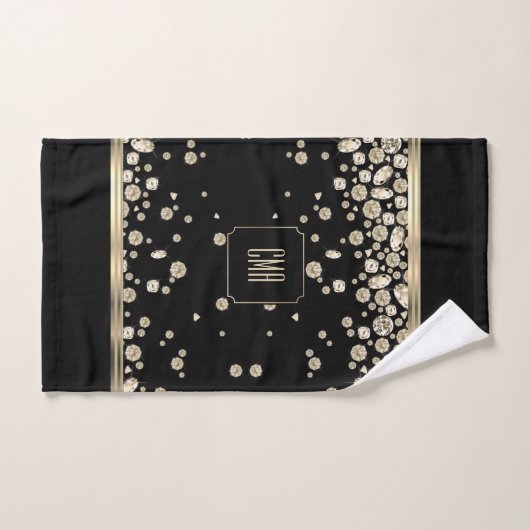 Golden Jewel Diamonds op zwart met Monogram Bad Handdoek (Handdoek)