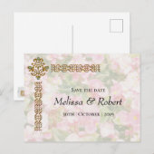 Golden Jeweled Floral Wedding Aankondigingskaart (Voorkant / Achterkant)