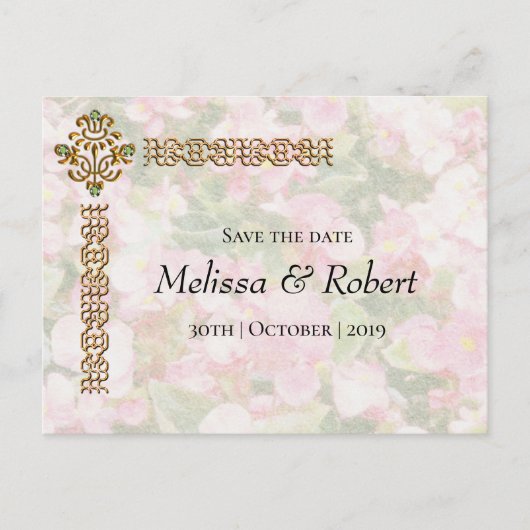 Golden Jeweled Floral Wedding Aankondigingskaart (Voorkant)