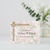 Golden Jeweled Floral Wedding Aankondigingskaart (Staand voorkant)