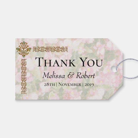 Golden Jeweled Floral Wedding Bedankt Cadeaulabel (Voorkant (Horizontaal))