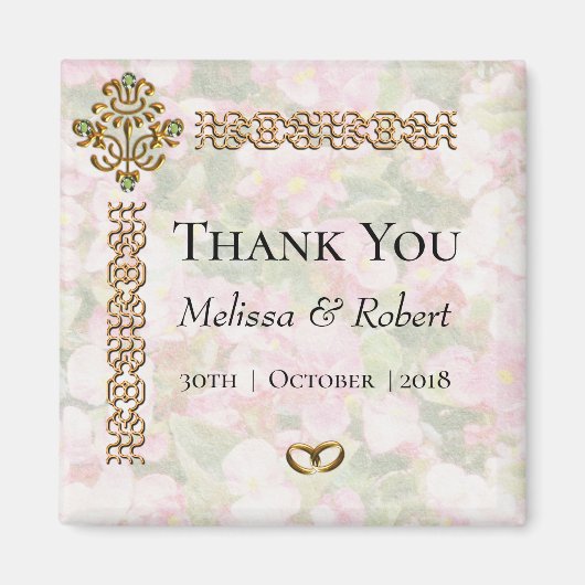 Golden Jeweled Floral Wedding Bedankt Magneet (Voorkant)