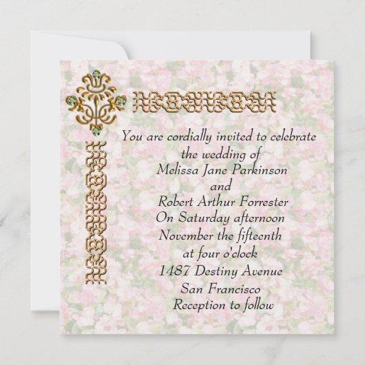 Golden Jeweled Floral Wedding Kaart (Achterkant)