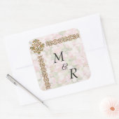 Golden Jeweled Floral Wedding Monogrammed Vierkante Sticker (Envelop)