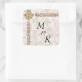 Golden Jeweled Floral Wedding Monogrammed Vierkante Sticker (Tas)