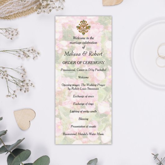 Golden Jeweled Floral Wedding Programmakaart
