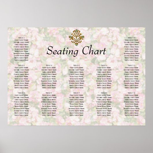 Golden Jeweled Floral Wedding Reception Seating Poster (Voorkant)