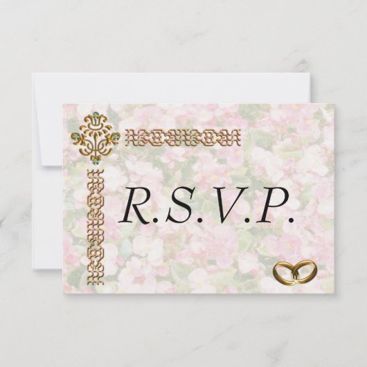 Golden Jeweled Floral Wedding RSVP Kaartje (Voorkant)