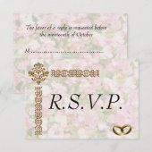 Golden Jeweled Floral Wedding RSVP Kaartje (Voorkant / Achterkant)