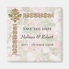 Golden Jeweled Floral Wedding Save the Date Magneet