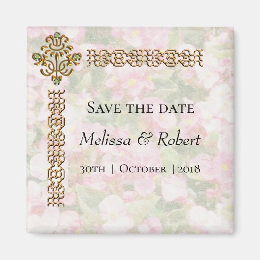 Golden Jeweled Floral Wedding Save the Date Magneet (Voorkant)