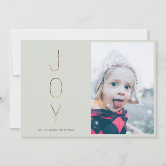 Golden JOY Modern Photo Holiday Card | Sage Feestdagenkaart (Voorkant)