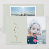 Golden JOY Modern Photo Holiday Card | Sage Feestdagenkaart (Voorkant / Achterkant)