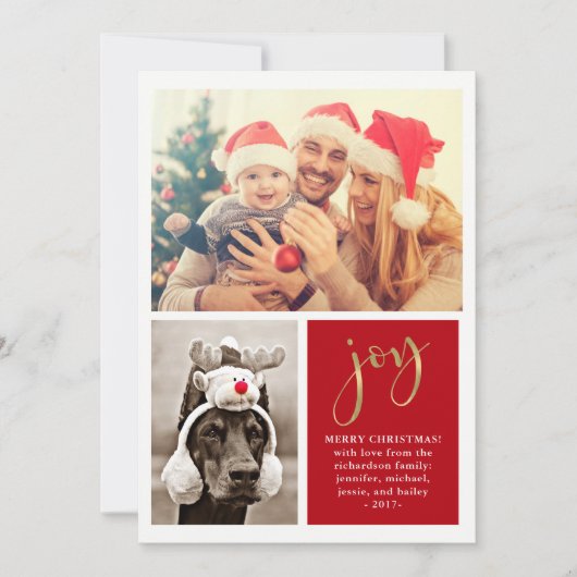 Golden Joy | Twee foto's met rode kerstkaart (Voorkant)