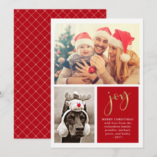 Golden Joy | Twee foto's met rode kerstkaart (Voorkant / Achterkant)