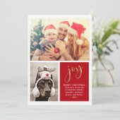 Golden Joy | Twee foto's met rode kerstkaart (Staand voorkant)