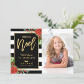 Golden Joyeux Noel Merry kerstfoto Feestdagenkaart (Staand voorkant)