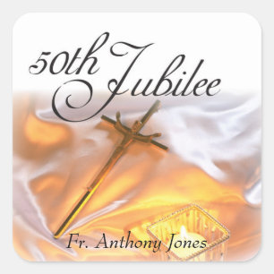 Golden Jubilee Religious Life, Cross Candle Vierkante Sticker