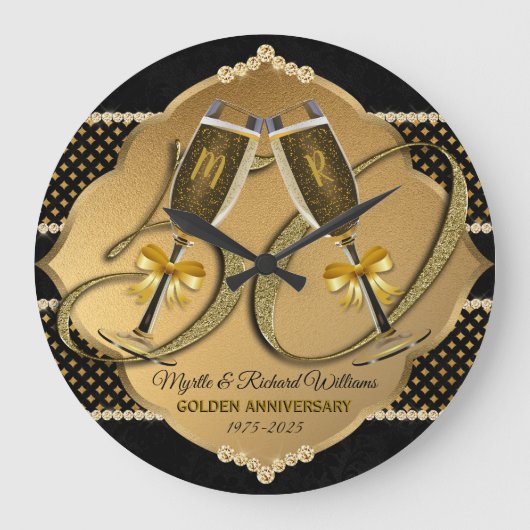 Golden Jubileum 50th Wedding Champagne Toast Grote Klok (Voorkant)