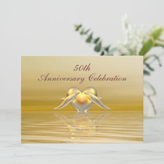 Golden Jubileum Dolphins en Heart Kaart (Staand voorkant)