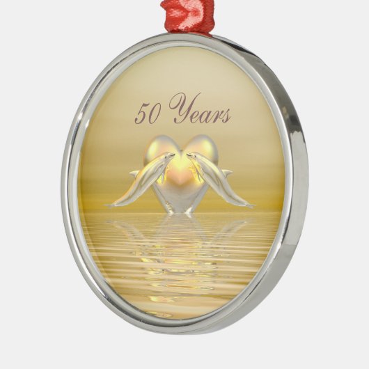 Golden Jubileum Dolphins en Heart Metalen Ornament (Links)