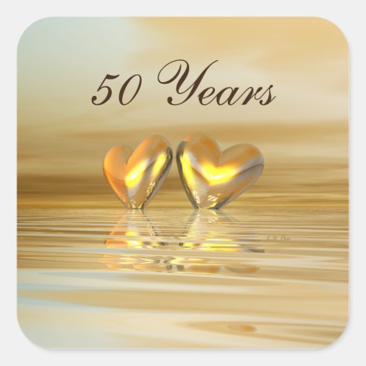 Golden Jubileum Hearts Vierkante Sticker (Voorkant)