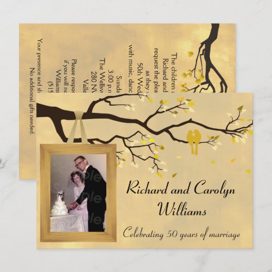 Golden Jubileum Tortelduifjes Uitnodiging (Voorkant / Achterkant)