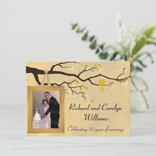 Golden Jubileum Tortelduifjes Uitnodiging (Staand voorkant)