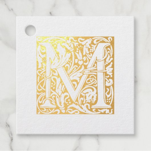 Golden Jubileum verlicht Letter M Monogram Bedankjes Labels (Voorkant)