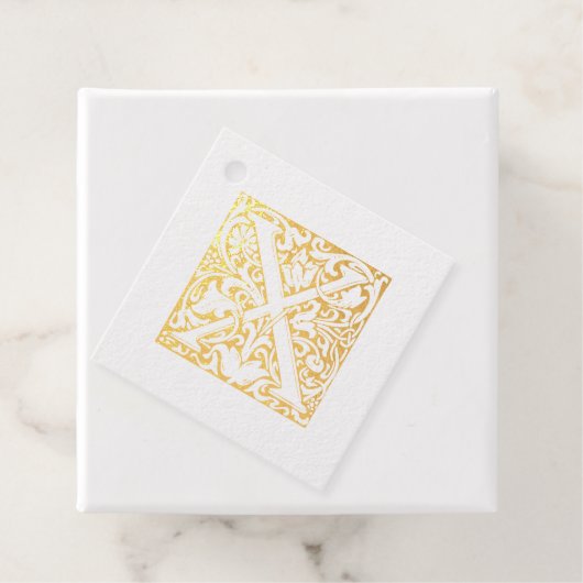 Golden Jubileum verlicht, Letter X Monogram Bedankjes Labels (Met doos)