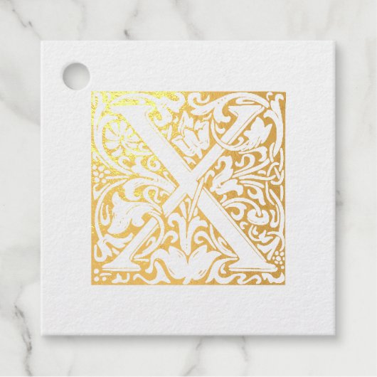 Golden Jubileum verlicht, Letter X Monogram Bedankjes Labels (Voorkant)