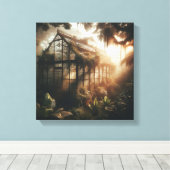 Golden Jungle Glasshouse Reclaimed by Nature Canvas Afdruk (Insitu (Houten vloer))