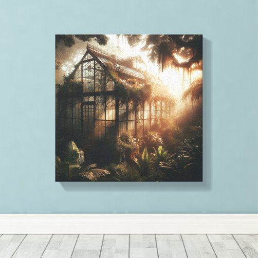 Golden Jungle Glasshouse Reclaimed by Nature Canvas Afdruk (Insitu (Houten vloer))