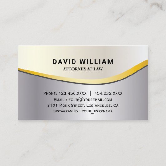 Golden Justice Scale Lawyer Attorney Silver Visitekaartje (Achterkant)