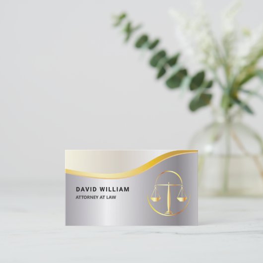 Golden Justice Scale Lawyer Attorney Silver Visitekaartje (Staand voorkant)