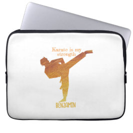 Golden Karate Figuur Modern Typografie Laptop Sleeve