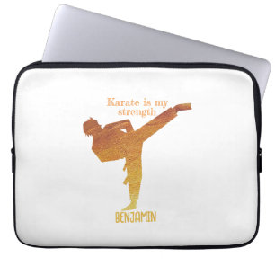 Golden Karate Figuur Modern Typografie Laptop Sleeve