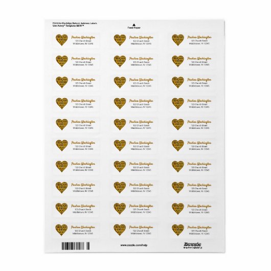 Golden Kente Heart Return Address Label (Full Sheet)