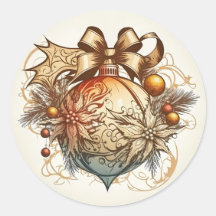 Golden Kerstbal Ornament Round Sticker