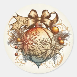 Golden Kerstbal Ornament Round Sticker