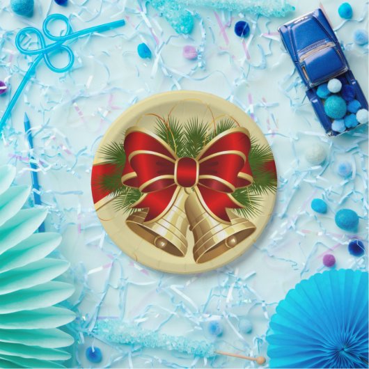 Golden kerstballetjes papieren bordje (Feest)